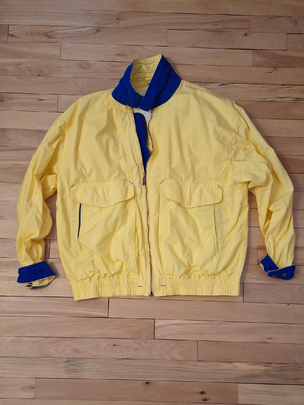Men's Yellow Lightweight Jacket with Blue Trim